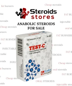 Test-C (Testosterone Cypionate) vial displayed with gym equipment for advanced bodybuilding cycles