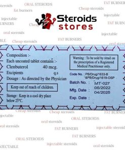 Clenbuterol 40 mcg tablets displayed with fitness equipment for bodybuilding